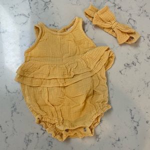 Cat & Jack™ Gauze Elevated Romper with Headband - Mustard